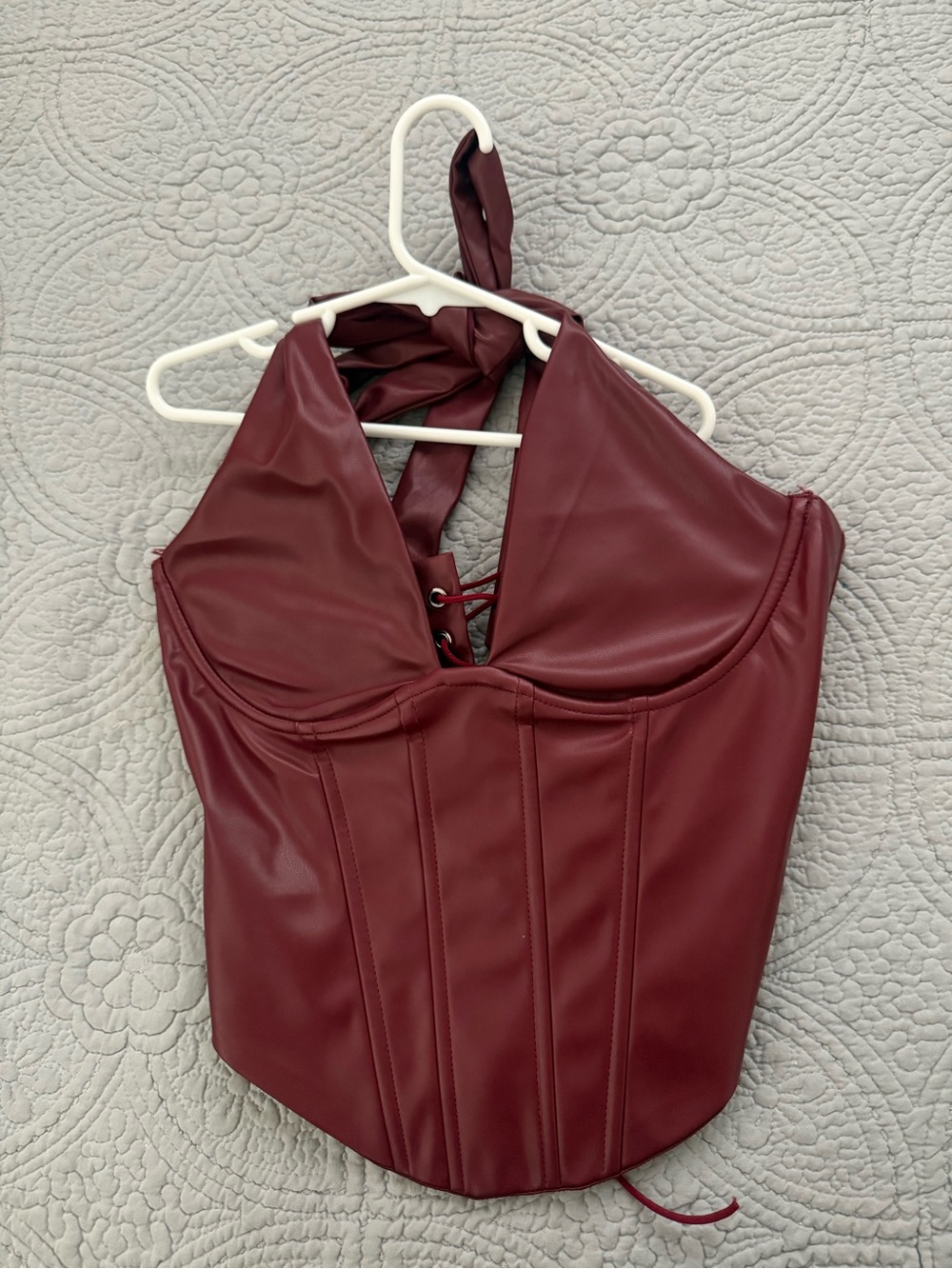 Windsor Burgundy Faux Leather Halter Corset Camisole